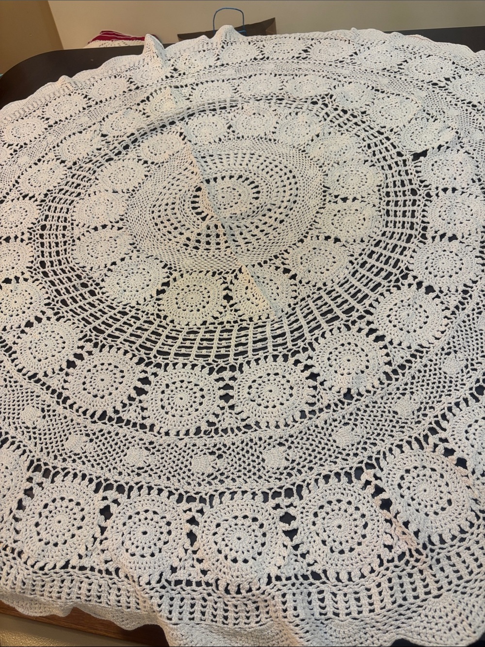 Handmade Crochet Round Tablecloth in Off white